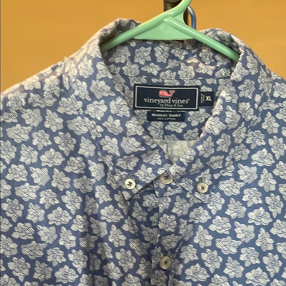 Blue with white flowers short sleeve button down